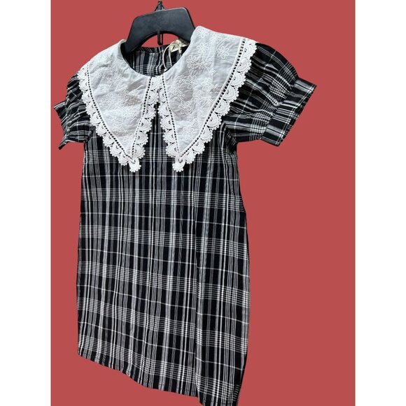 Quiansili - Girls Plaid Button Down Dresses Short Sleeve Peter Pan Collar - 5T - Picture 15 of 16